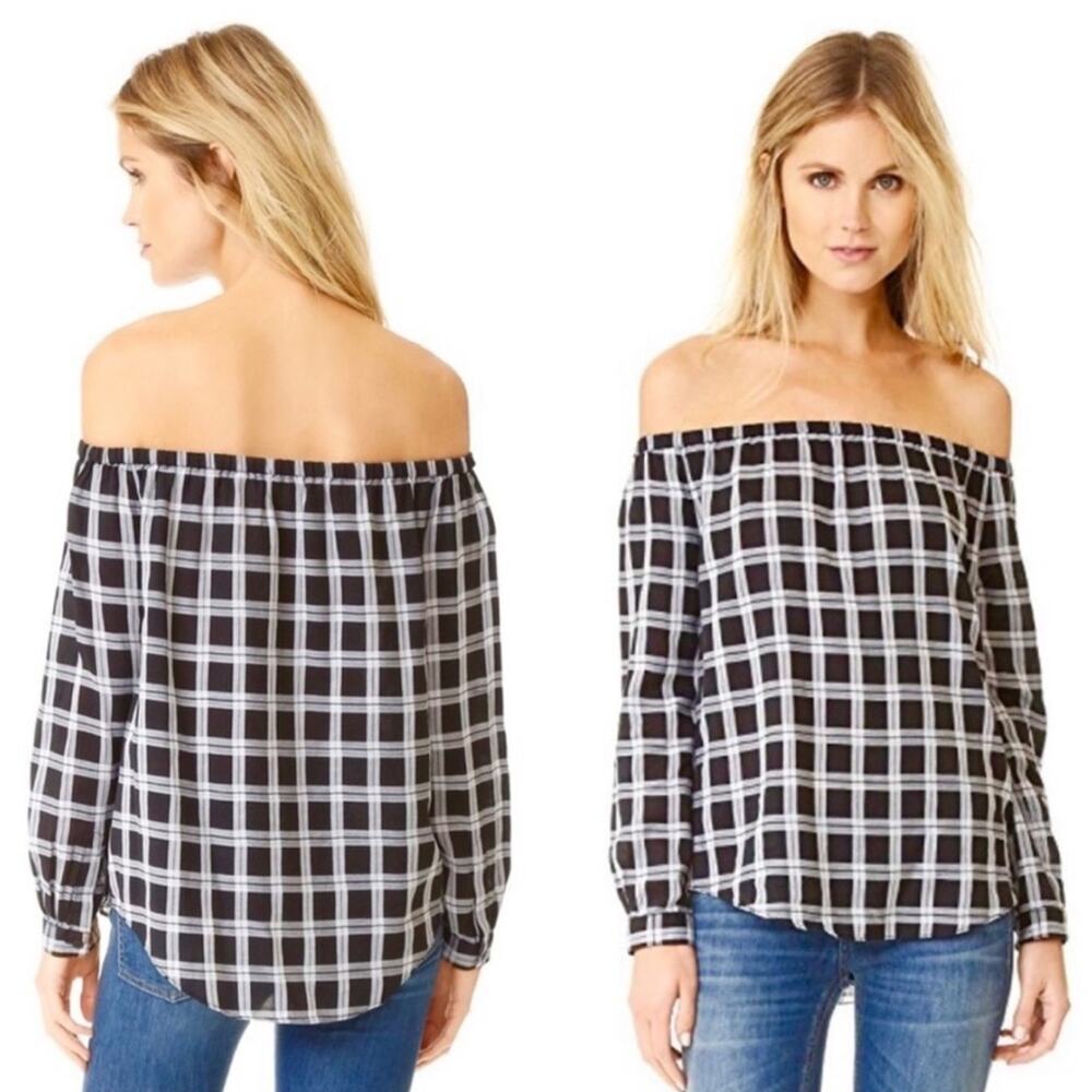 Rag & Bone Greta Women's Off the Shoulder Black Plaid Blouse‎ Size Medium